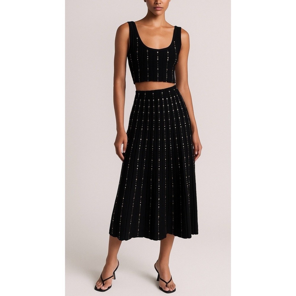Viavai Set Los Angeles Black Ribbed Knit Crop Top Skirt Womens XS